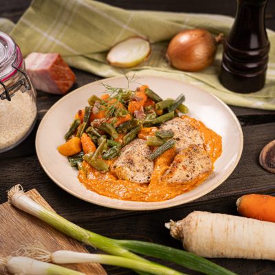 Morcaci steak v omacke, zelenina na slanine_316